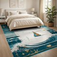 thumbnail image 3 of ODIKA 8'x10' Ultra-Soft Area Rug, Beachy Ocean Vintage Sailing Boat Wave Border Nautical Distressed None Washable, Bare feet friendly, Silk-Touch for Bedroom, Under Sectional, 3 of 7