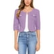 thumbnail image 1 of CHAQUETA DE JEAN CORTA SIN CUELLO PARA MUJERES CON MANGAS 3/4 EN MAGENTA TALLA M, 1 of 6