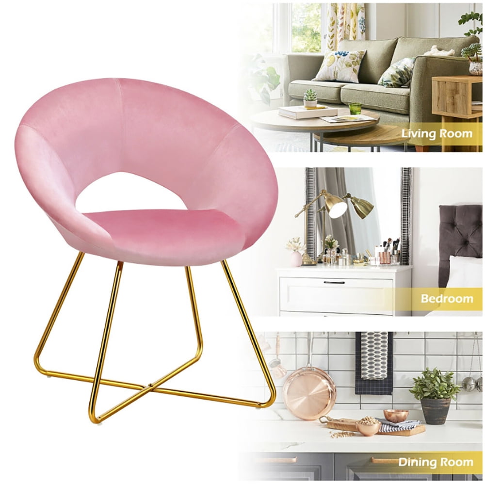 Finihen Velvet Dining Arm Chair, Modern Accent Velvet Dining Arm Chair with Golden Metal Legs and Soft Cushion, for Bedroomï¼Living Room, Dining Room, Kitchen, Pink