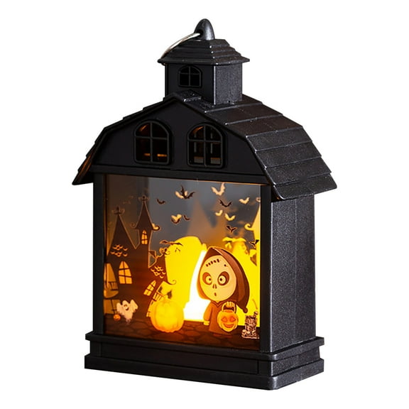 Halloween Portable Lanterns Orange Candle LED Halloween Lamp, Decorative Haunted House Candle Lantern, Hanging Spooky Halloween Lanterns for Outdoor Home Room Door Party Decor