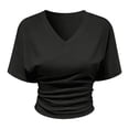 thumbnail image 4 of Glisme Women Tee Solid Color Short Sleeve V-Neck T Shirt Women's Casual Clothes for Summer, 4 of 4