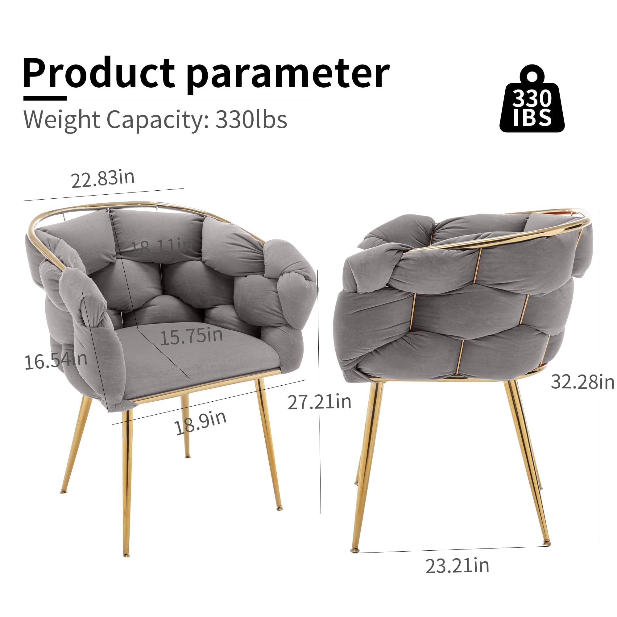LEHZROAJ Modern Upholstered Dining Chairs Set of 1,Side Chair Oversize Gold Metal Leg for Dining Room,Kitchen,Restaurant(Gray)