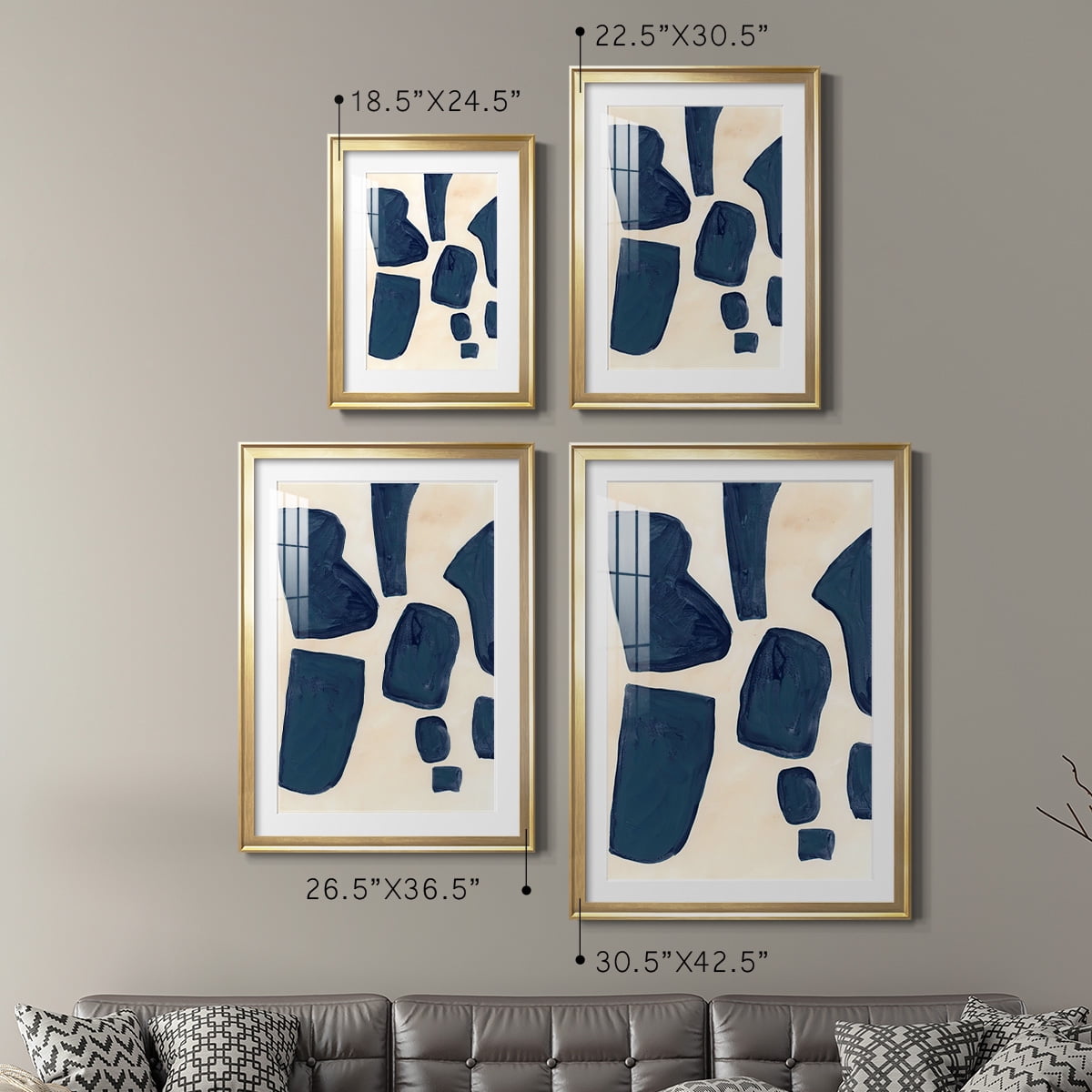 Wexford Home Blue Pieces I Abstract Art, Framed Art, 22.5" x 30.5" Gold Frame, Ready-Hang