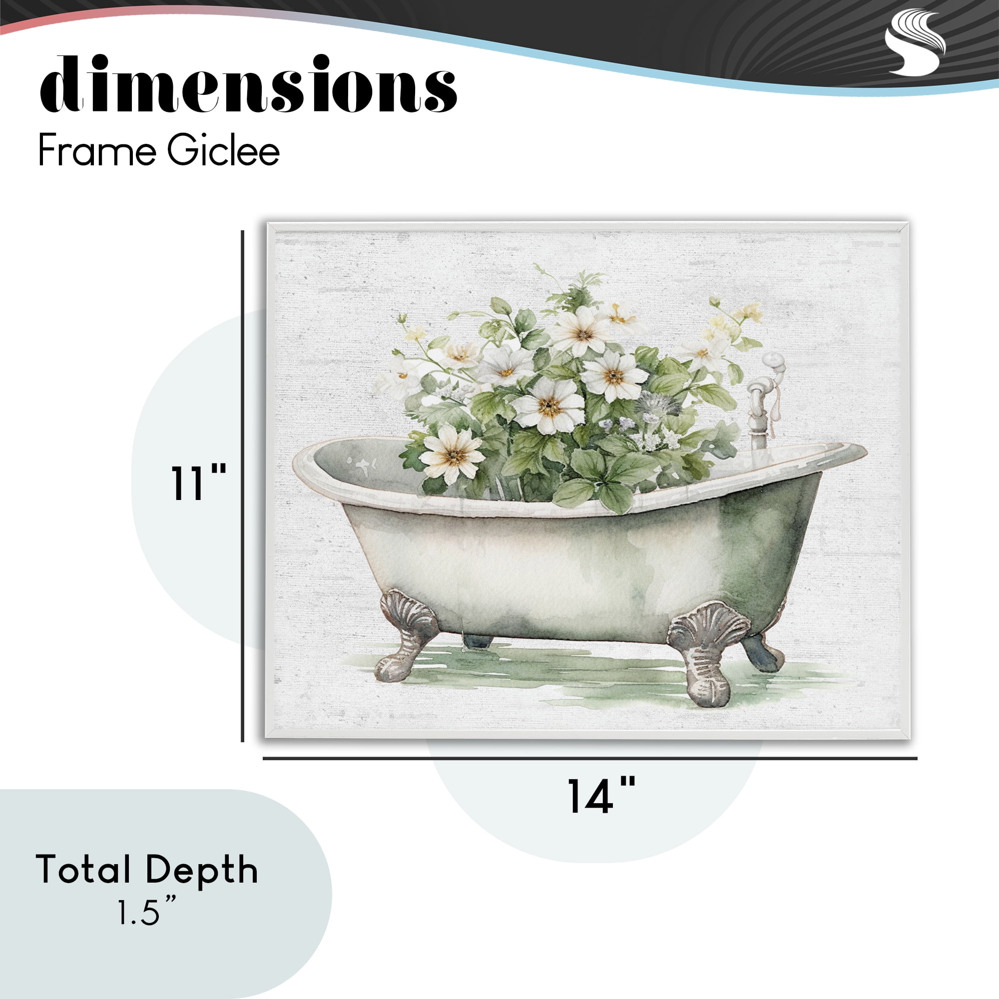 Boho Tub with Daisies White Framed Giclee Art, design by Lettered and Lined