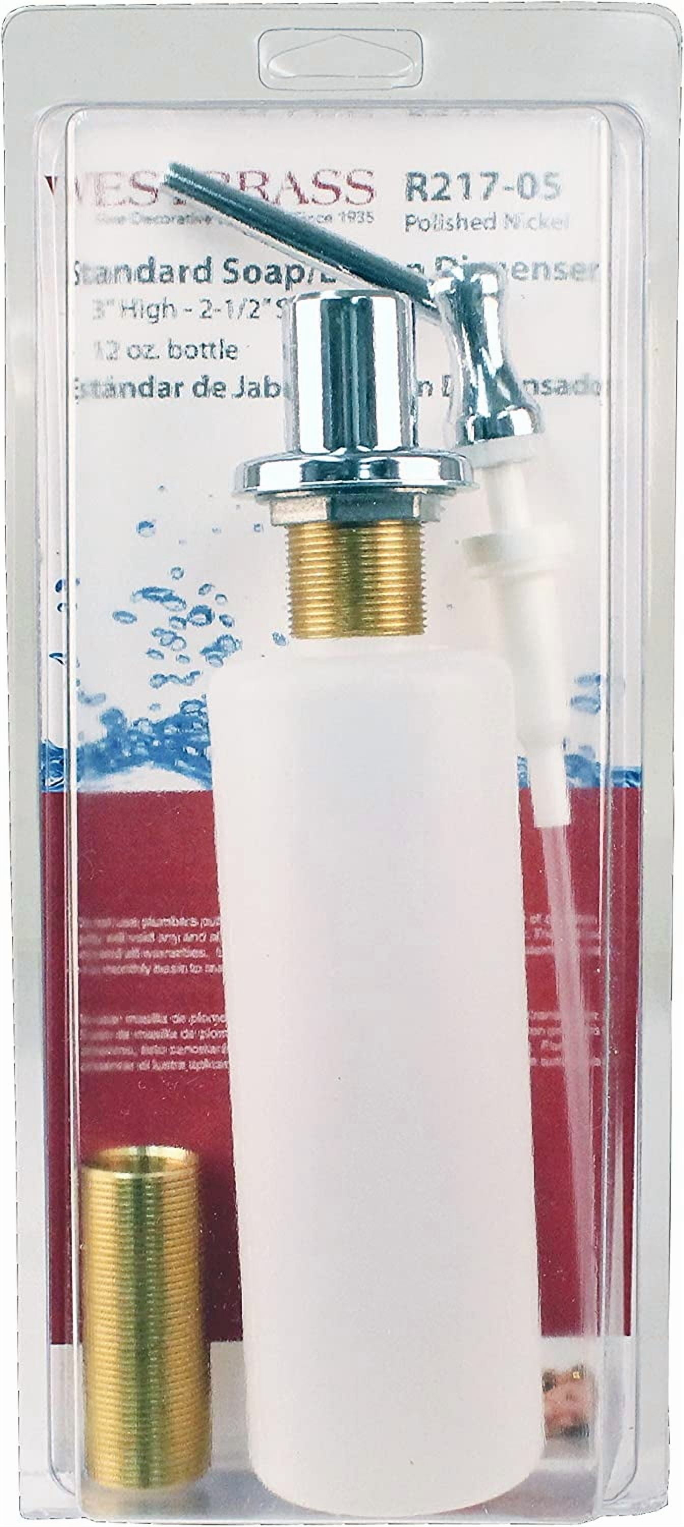 Westbrass Kitchen Sink Deck Mount Liquid Soap Dispenser with Refillable 12 oz Bottle, Polished Nickel