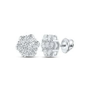 14K White Gold Round Diamond Flower Cluster Nicoles Dream Collection Earrings - 2.75 CTTW