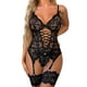 thumbnail image 1 of Gibobby Conjunto ropa interior mujer Lencería sexy para mujer, lencería de encaje floral, de una pieza, exótica, traviesa, con tirantes, lencería de peluche(Negro, M), 1 of 5