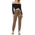 thumbnail image 2 of INSPIRE CHIC Women's Satin Cargo Joggers High Waisted Elastic Waist Casual Pants XS Tan, 2 of 7