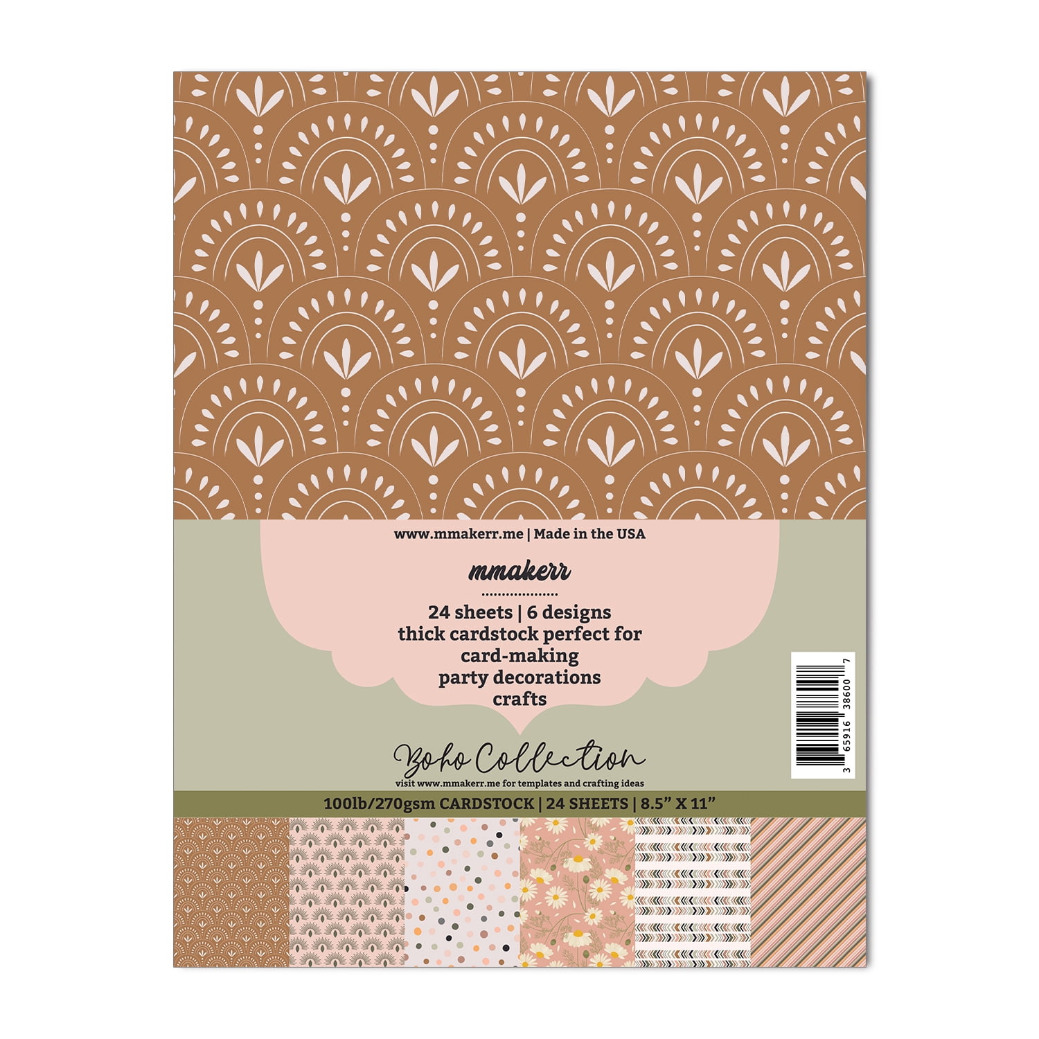 Boho Collection Thick Cardstock (24 Pack)  100lb / 270gsm, 8.5x11 Letter Size Crafting and Printing Cardstock