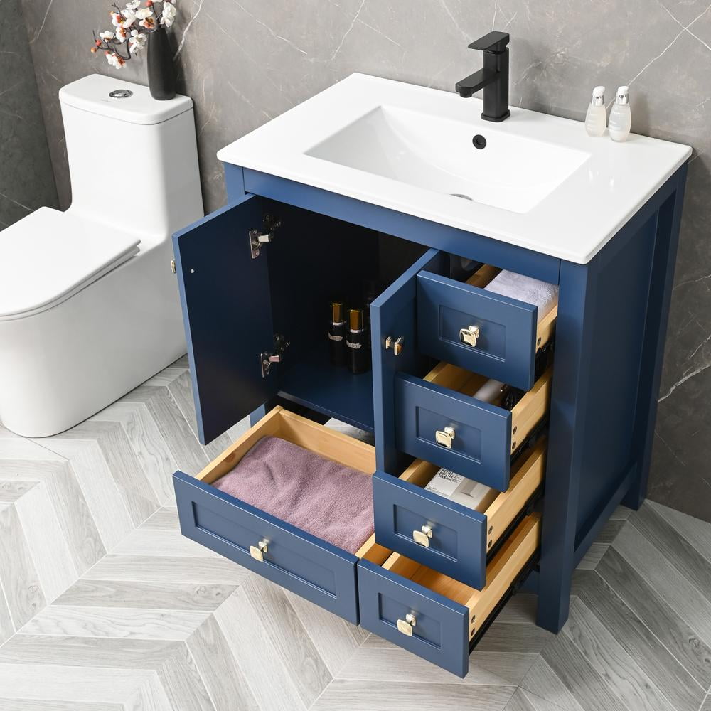 Eclife 30" Blue Bathroom Vanity Set with Integrated Sink Top, Water Saving Faucet Drain