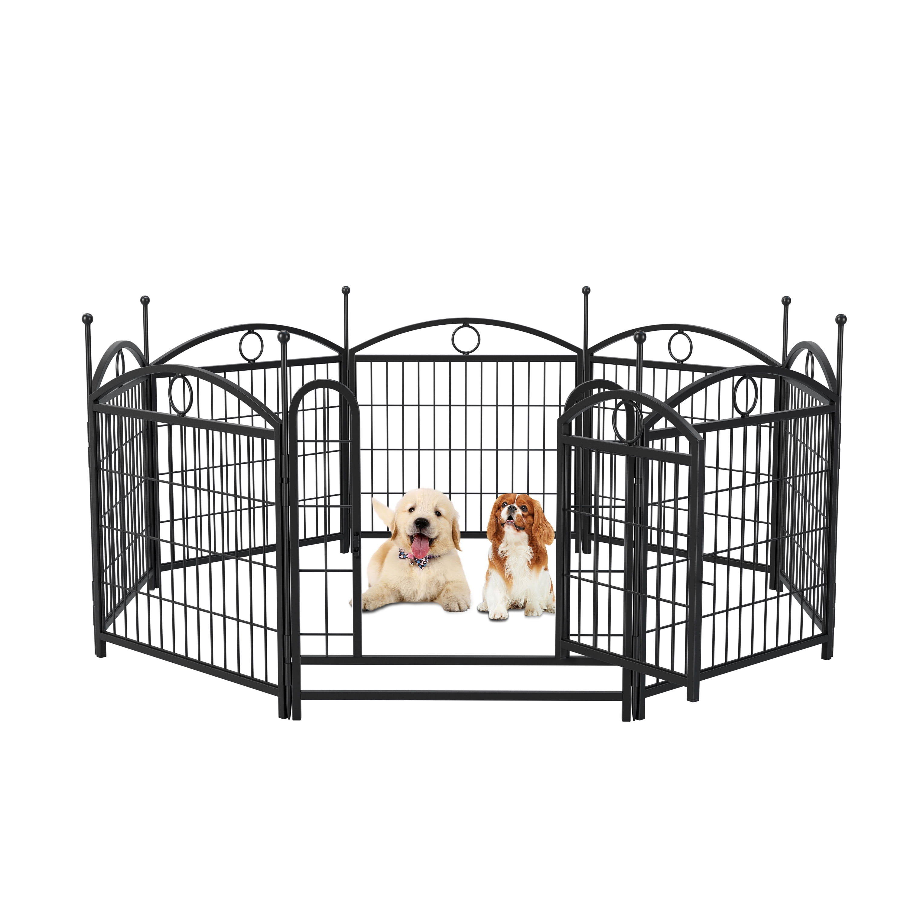 WRXELAN 24-Inch 8-Panel Dog Pen, Heavy-Duty Foldable Metal Pet Fence, Suitable for Indoor and Outdoor Use—Sturdy Pet Play Pen with Safety Gate, Easy to Assemble (Black)