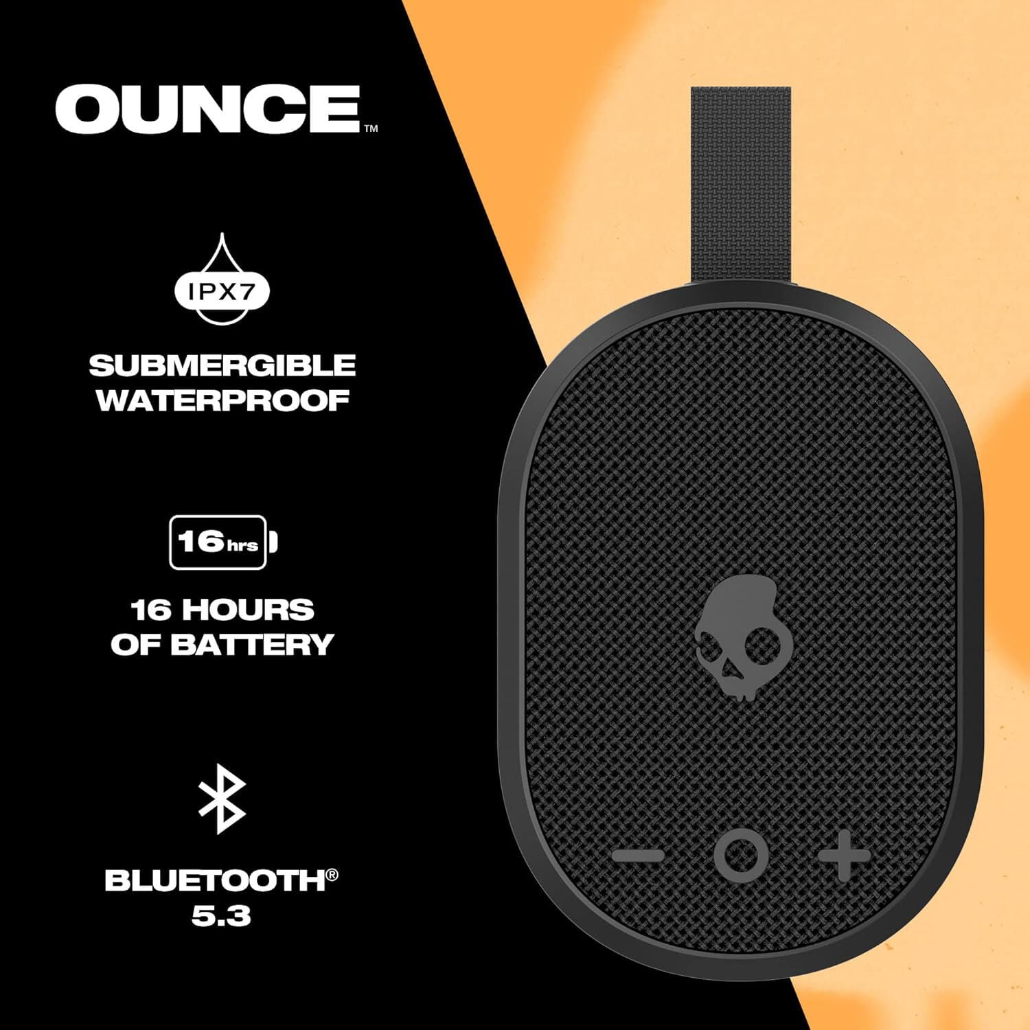 Skullcandy Ounce Bluetooth Speaker, IPX7 Waterproof, 16-Hour Battery, Portable with Carry Strap