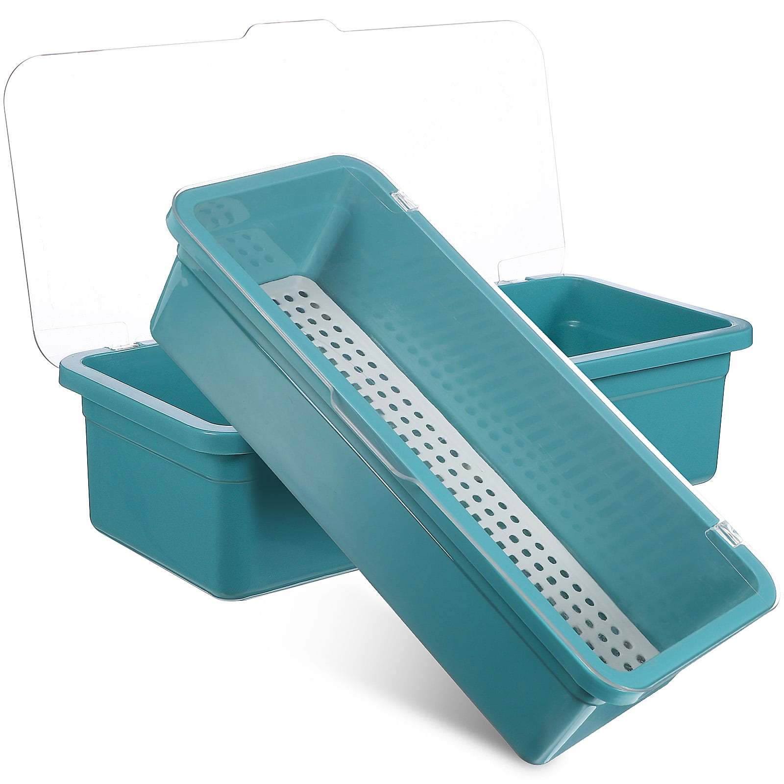 NUOLUX 2 Pcs Cutlery Holders Flatware Plastic Trays with Lid Cutlery