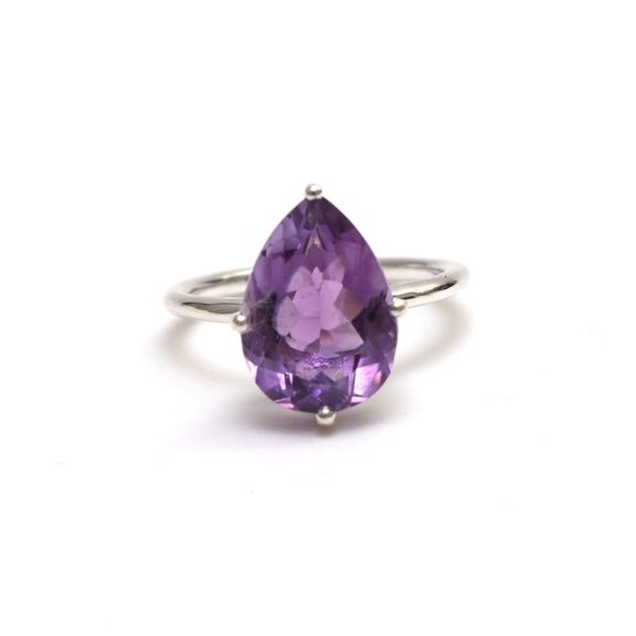 PILWALS Pear Cut Purple Amethyst Solitaire Ring for Women in 925 Sterling Silver, Promised Ring - Gift for her