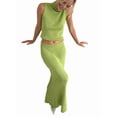 thumbnail image 3 of Womens French Two Piece Set Knit High Neck Vest and Midi Skirt Outfit Versatile Chic Green S, 3 of 9