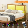 thumbnail image 5 of Danolapsi Queen Bed Frame with Natural Rattan Headboard,Platform Bed Frame Queen Size with LED Lights & Storage Headboard & Wooden Support Legs,Noise-Free,No Box Spring Needed,Easy Assembly White Oak, 5 of 8