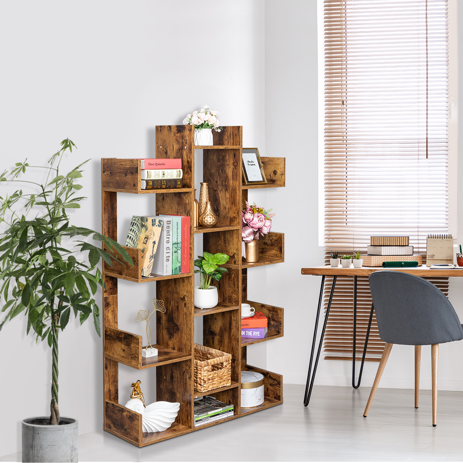 12Shelf Bookcase, Modern Tree Bookshelf Book Rack Display Shelf