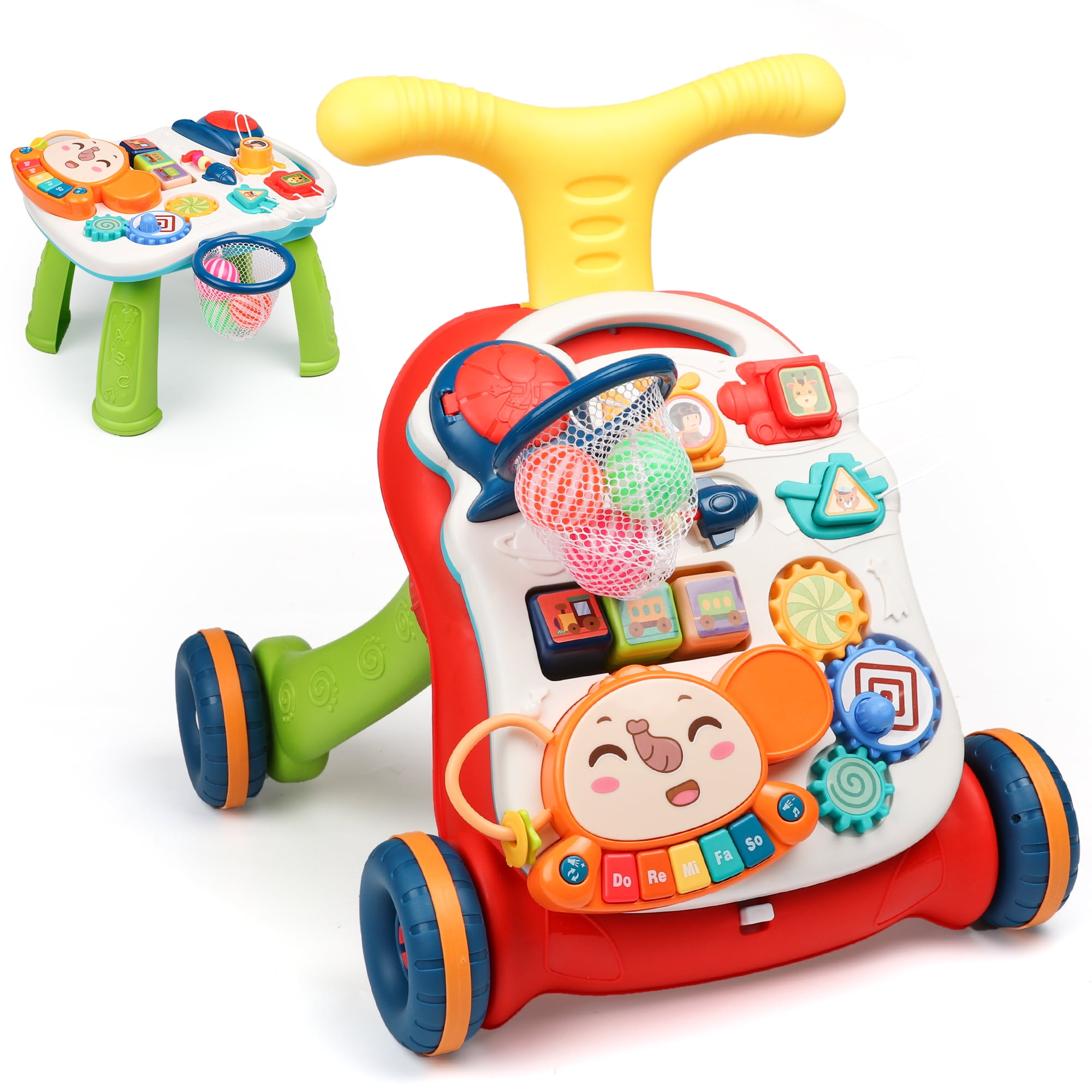 Hot Bee 3-in-1 Baby Walker and Learning Table Center, Perfect Learning Toys Christmas Gift for Infants 6-12 Months, 17.3 Inch Perfect for Early Development & Playtime for Girls Boys-Red