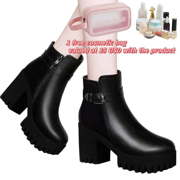 Tponi Winter Boots For Women Women Boots Clearance Under S49 Boots Round Toe High Heel Ankle-High Daytime Slouch Boots