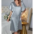 thumbnail image 4 of Women Nightshirt Short Sleeve Sleepwear V Neck Nightgown Pure Colour Pajama Dress Silver L, 4 of 8