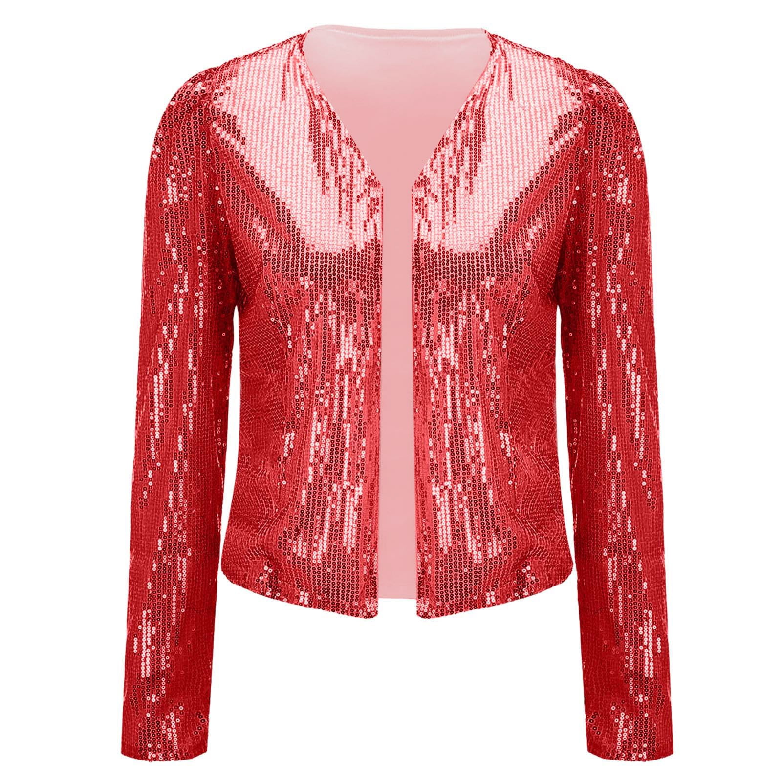 Women's Sequin Jackets Open Front Blazer Jacket Casual Long Sleeve Sparkly Cardigan Coat With Pocket Party Suit Jacket