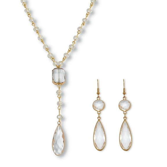 Crystal Goldtone Vintage-Inspired Necklace and Earring Set
