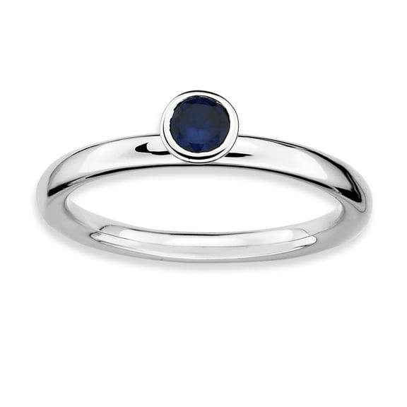 High 4mm Round Created Sapphire Sterling Silver Ring