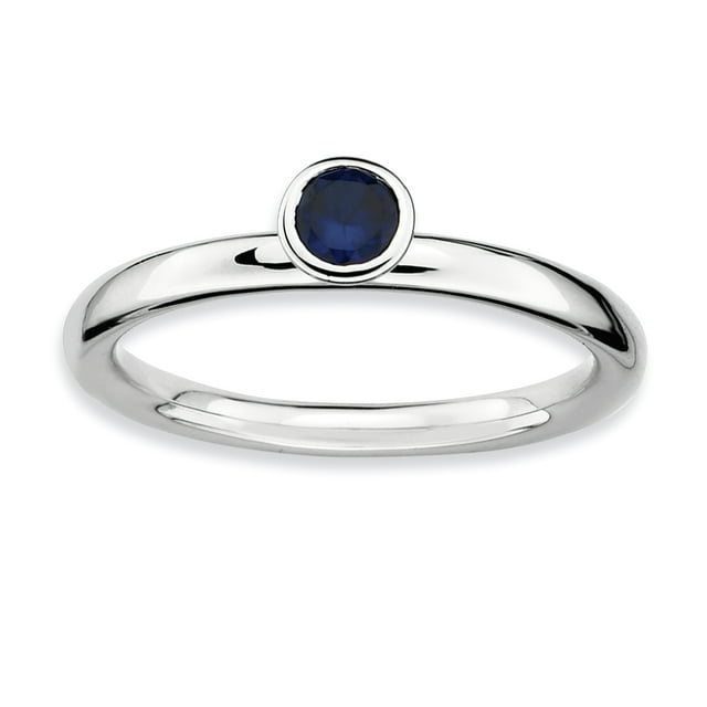 Sterling Silver Stackable Expressions High 4mm Round Cr. Sapphire Ring Size 6