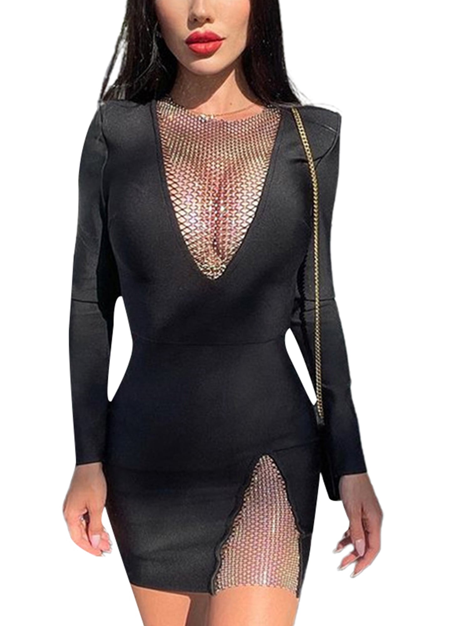 Autumn Bodycon Dress Women Fishnet