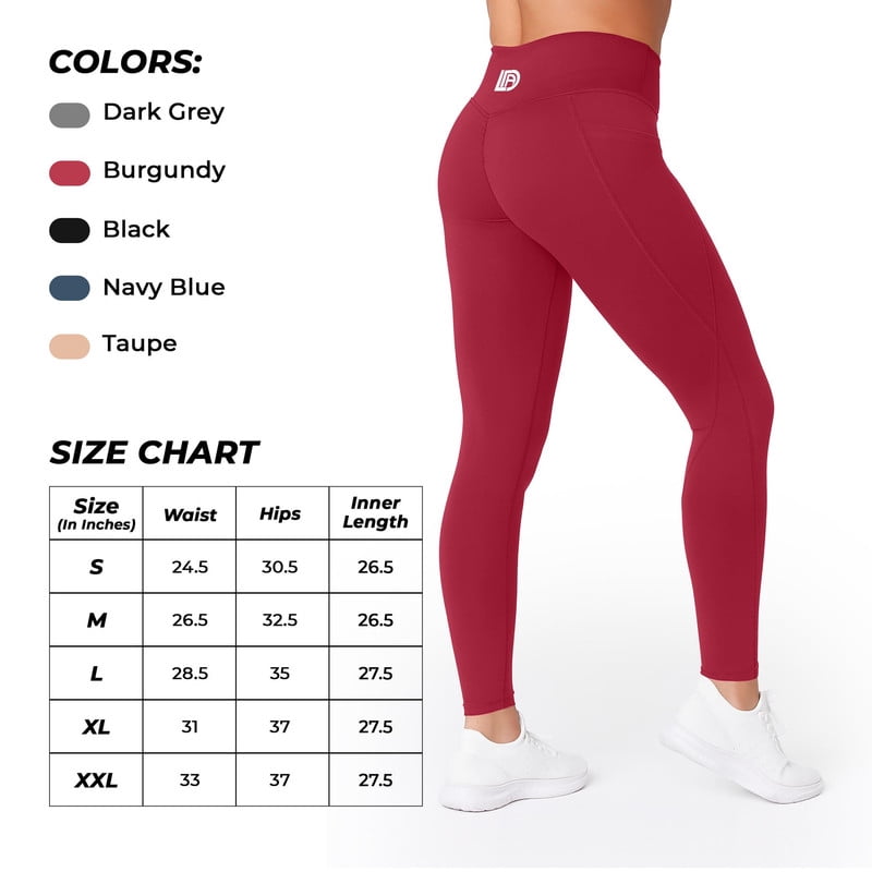 Lux Decor Women's High Waist Leggings with Pockets - Buttery Soft 4-Way Stretch Tummy Control Non-See-Through Squat Proof Yoga Pants for Workout, Gym & Running, Burgundy - XL (US)