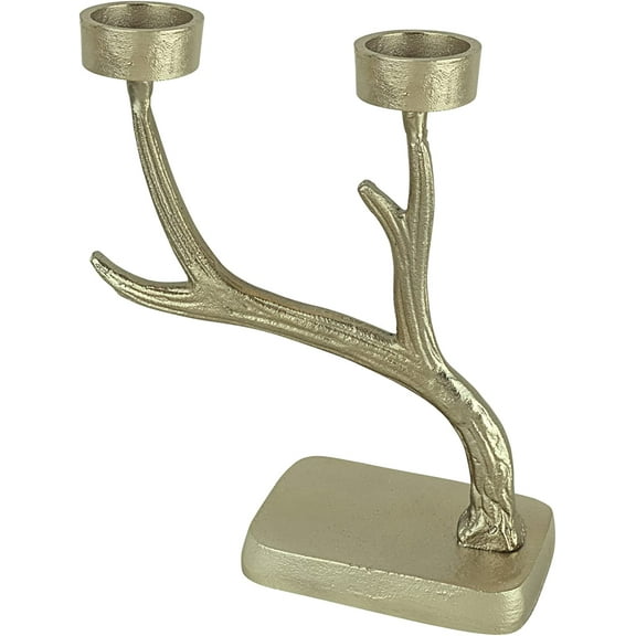 Aspen Creative 16403-11-2, Antique Brass Branch Shape Aluminum Solid Candle Holder, Table Decorative Candle Stand for Dinning, Home Decor, 8-1/2" L x 3-5/8" W x 9-1/2" H, Set of 2