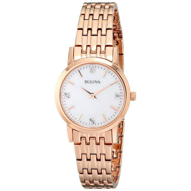 Bulova 97P106 Stainless Steel Diamond Rose Gold Tone Ladies Watch