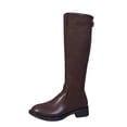 thumbnail image 2 of Women’s Round Toe Knee‑High Riding Boots, Smooth Leather Low Block Heel Tall Boots, Back Zipper Wide Calf Long Boots, 2 of 9