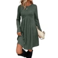 thumbnail image 4 of WIHOLL Long Sleeve Dresses for Women Fall Midi Dresses Elegant Casual Crew Neck Empire Waist Tunic Dress with Pockets, 4 of 11