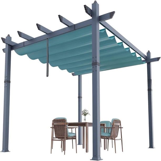 Blue 10x13 ft outdoor metal gazebo con retractable awning y uv resistance