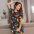 thumbnail image 3 of Haiem Dinosaurs in Space Print Women’s Short-sleeved Nightdress – Comfortable and Loose-Fit Sleepwear, Soft Cotton Sleep Shirt for Relaxing, Casual Nightdress, 3 of 6
