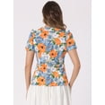 thumbnail image 3 of DARING DIVA Women's Puff Short Sleeve Ruffle Vintage Floral Blouses S Orange Blue, 3 of 6