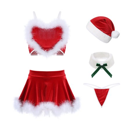 

Women s Underwear Vest Miniskirt Sexy Lingerie Christmas Red Ponro Erotic Costumes Plush Santa Claus Hat Cosplay Outfit