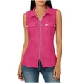 thumbnail image 2 of VBVC Women's Textured Zip Up Button Pocket Shirt,Ladies Collared V-Neck Sleeveless Blouse,Breathable Summer Office Daily Wear Tops For Women,Hot Pink,S-2XL, 2 of 7