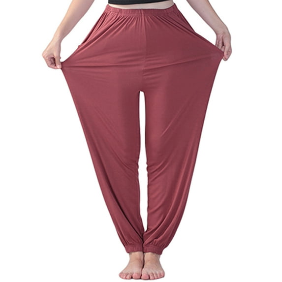 Glonme Straight Leg Trousers Women Tummy Control Workout Long Pant Casual Harem Bottoms Brick Red 3XL