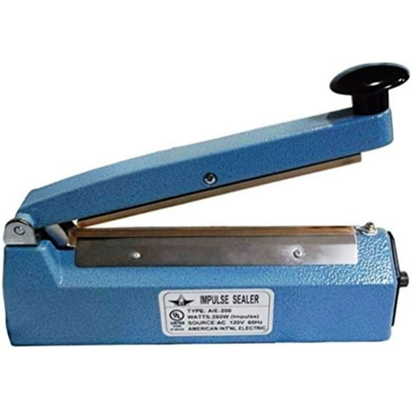 aie aie-200 impulse handheld bag sealer, 8" max. seal length, 2 mm seal width, 350 watts, exceptional air and watertight seals on most plastic materials up to 6 mil, food and non-food applic