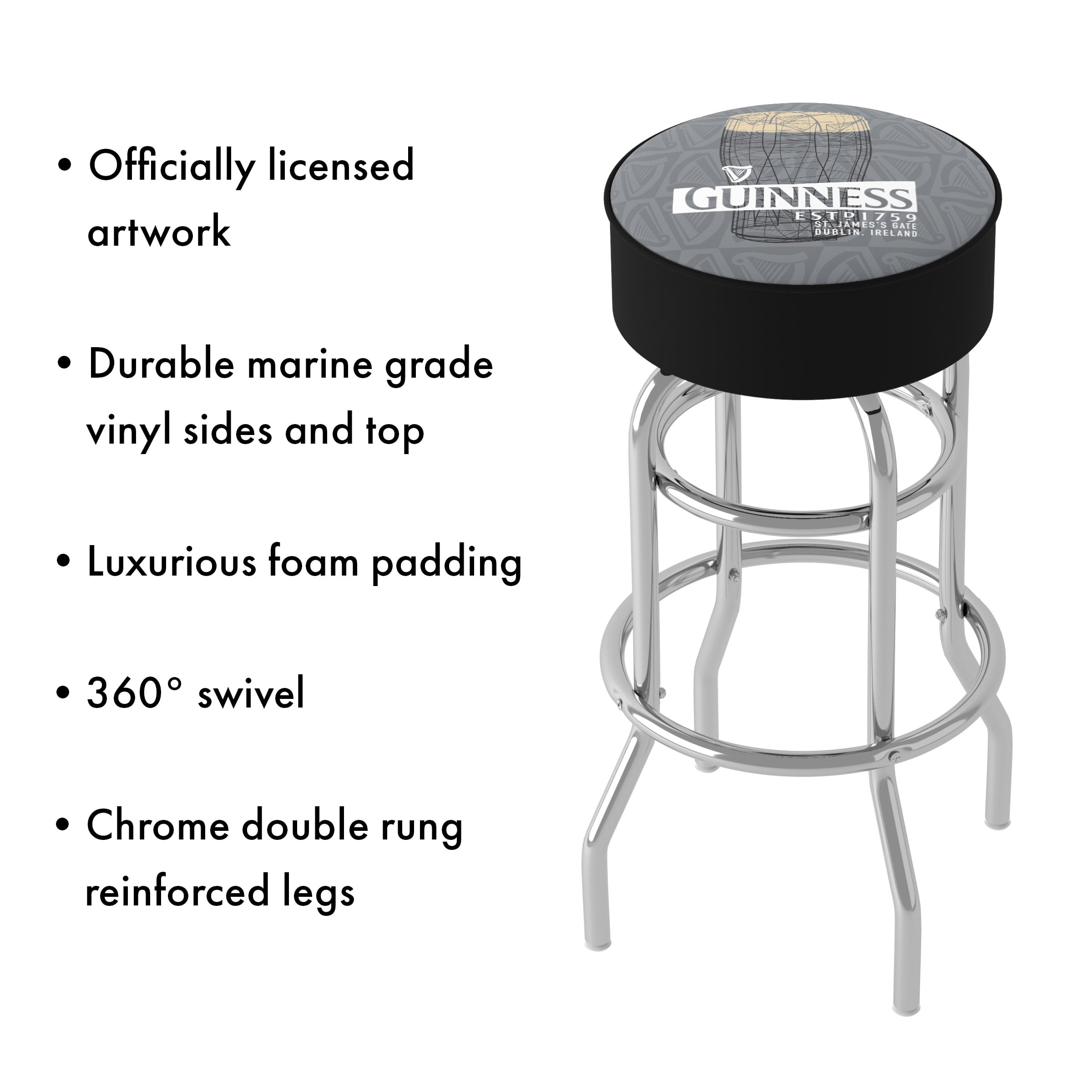 Trademark Gameroom Guinness Line Art Pint Bar Stool with Padded Seat