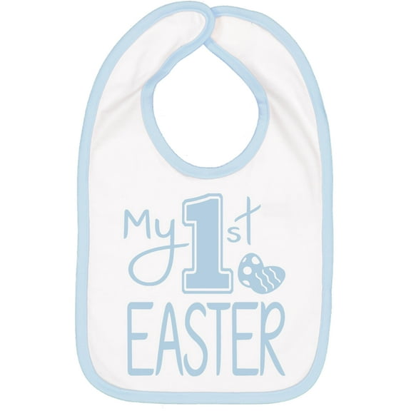 Aiden's Corner Handmade Cute First Baby Boy Girl My 1st Easter Holiday Bib (Lt Blue Trim)