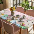 thumbnail image 3 of Easter Bunny Table Cloths for 6 Foot Rectangle Tables, Spring Watercolor Eggs Flower Wood Grain Pink Patio Waterproof Elastic Fitted Tablecloths, Washable Rectangular Table Cover for Camping, 3 of 8