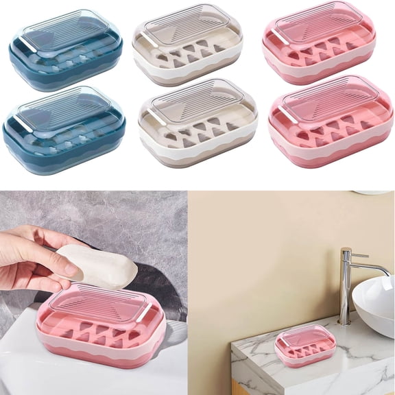 FEOLGEHLY 2PCS Portable Plastic Soap Box, Soap Holder Travel Case, Soap Containers With Lid, Leakproof Soap Holder with Built-In Drainage Base for Travel Camping Gym Business Trips (Dark Blue)