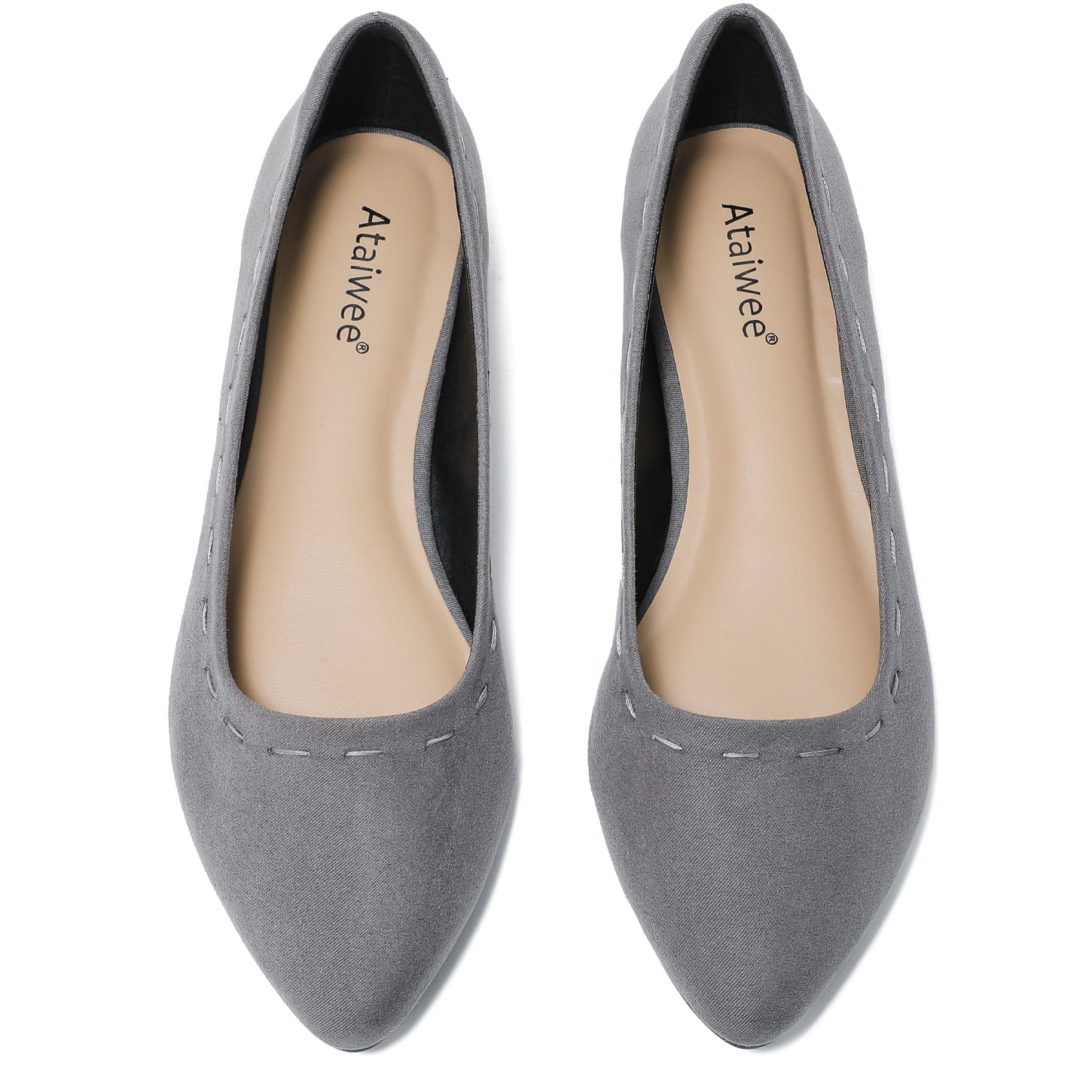 Pointy Toe Suede Cozy Anti-Skid Cute Slip-on Ballet Flats. Ataiwee Womens Wide Width Flat Shoes 