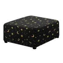 Xoenoiee Sun Moon Star Print Stretch Square Ottoman Cover Washable Ottoman Slipcover Heavy-Duty Storage Ottoman Cover Foot Stool Cover with Elastic Bottom, L