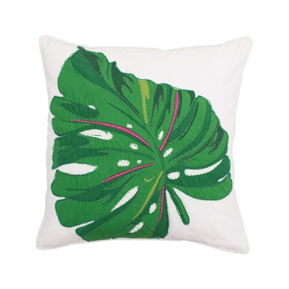 Layla Monstera Palm Beaded Throw Pillow, 18" x 18"