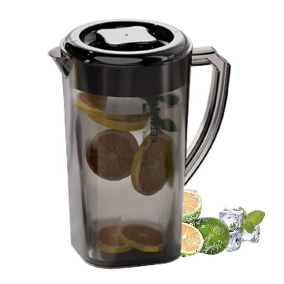 Djiypn Heavy-Duty 3L/0.79Gallon Plastic Pitcher with Lid,Clear Plastic Pitcher for Refrigerator, BPA Free, Space-Saving, Fill with Cold Drinks, Lemonade, Milk, Juice, Black