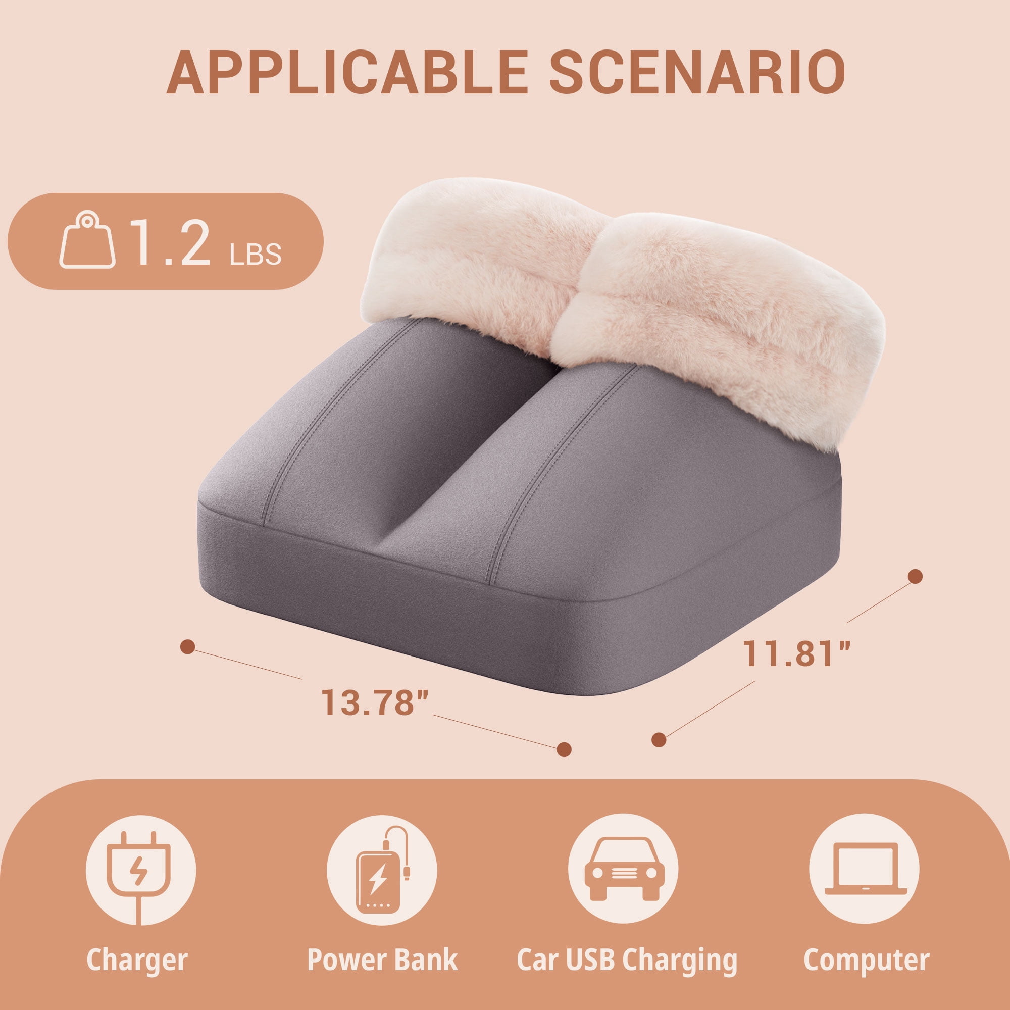 Foot Warmer with Vibration, Foot Massager Fast Heating for Women & Men, Gray